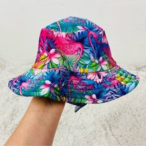Lucky 7 Colorful Flamingo floral Print water proof Bucket Hat girls size 4-7